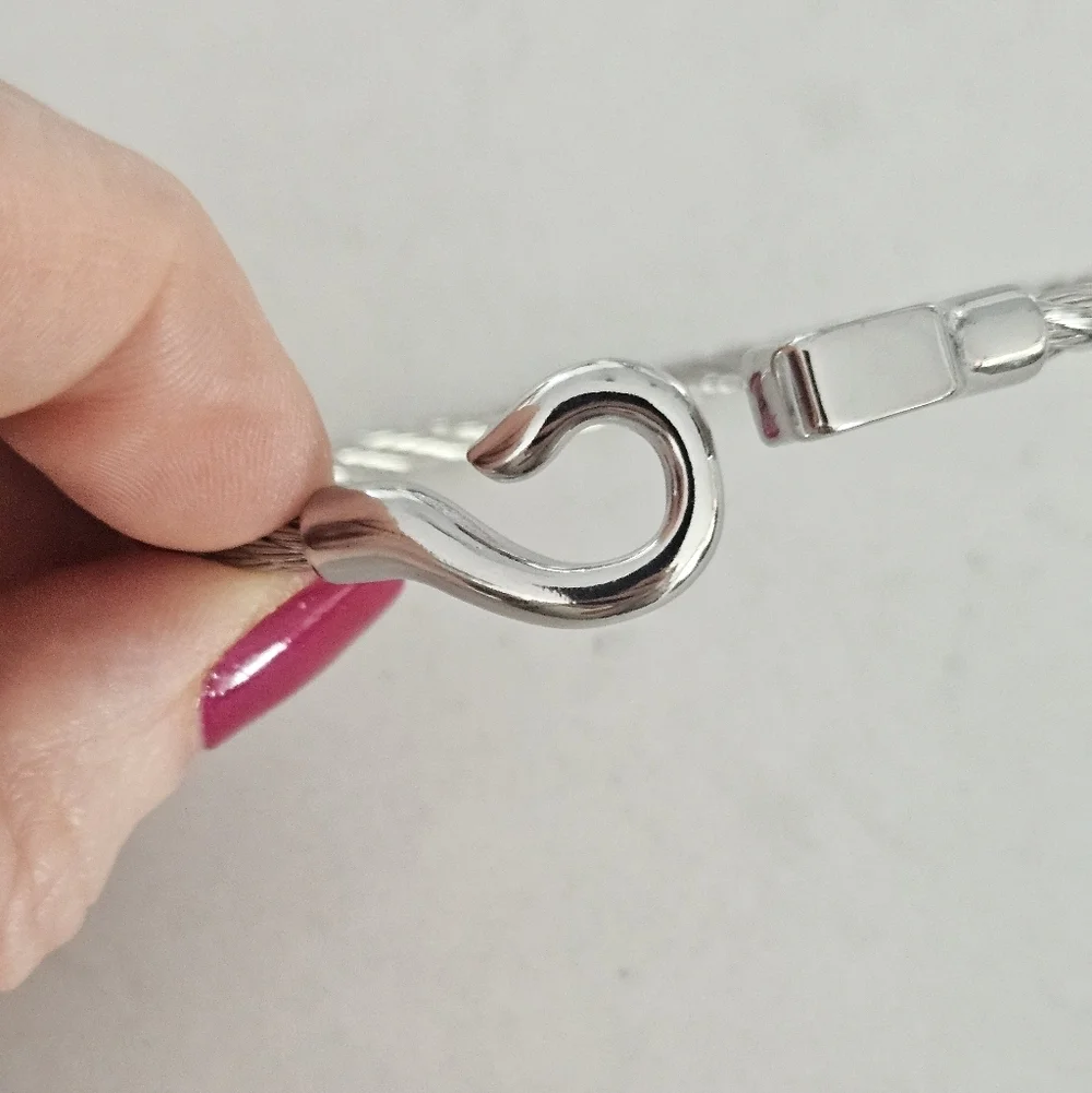 NEW 18KGP Silver-Tone Stainless Steel Cable Bracelet with Hook Clasp
